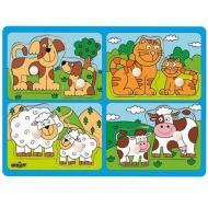 Állatok kicsinyükkel fa forma-puzzle fogantyúval - Woodyland