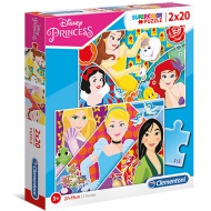 Disney Hercegnők Supercolor 2 az 1-ben puzzle 2x20db-os - Clementoni