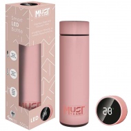 Must: Smart Thermos rozsdamentes-acél kulacs LED hőmérséklet kijelzővel, gumi bevonattal pink színben 500ml