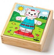 Öltöztethető cica fa puzzle 18db-os - Woodyland