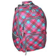 Spirit: E-Bag pink és türkiz kockás lekerekített iskolatáska, hátizsák 46x34x22cm