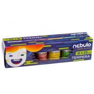 Nebulo: Színes tempera készlet 25ml-es tégelyben 6db-os szett